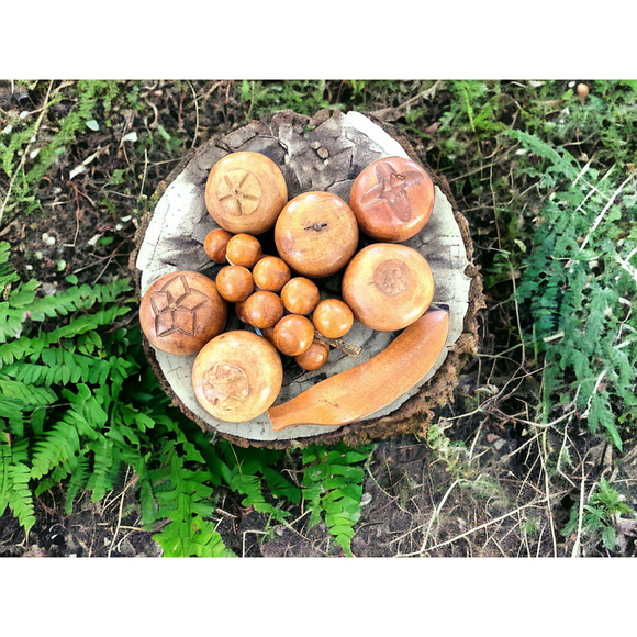 Carved Wooden Fruit Vintage BOHO Home Decor Gift Solid Wood Carved Vintage Fruit - Picture 7 of 8